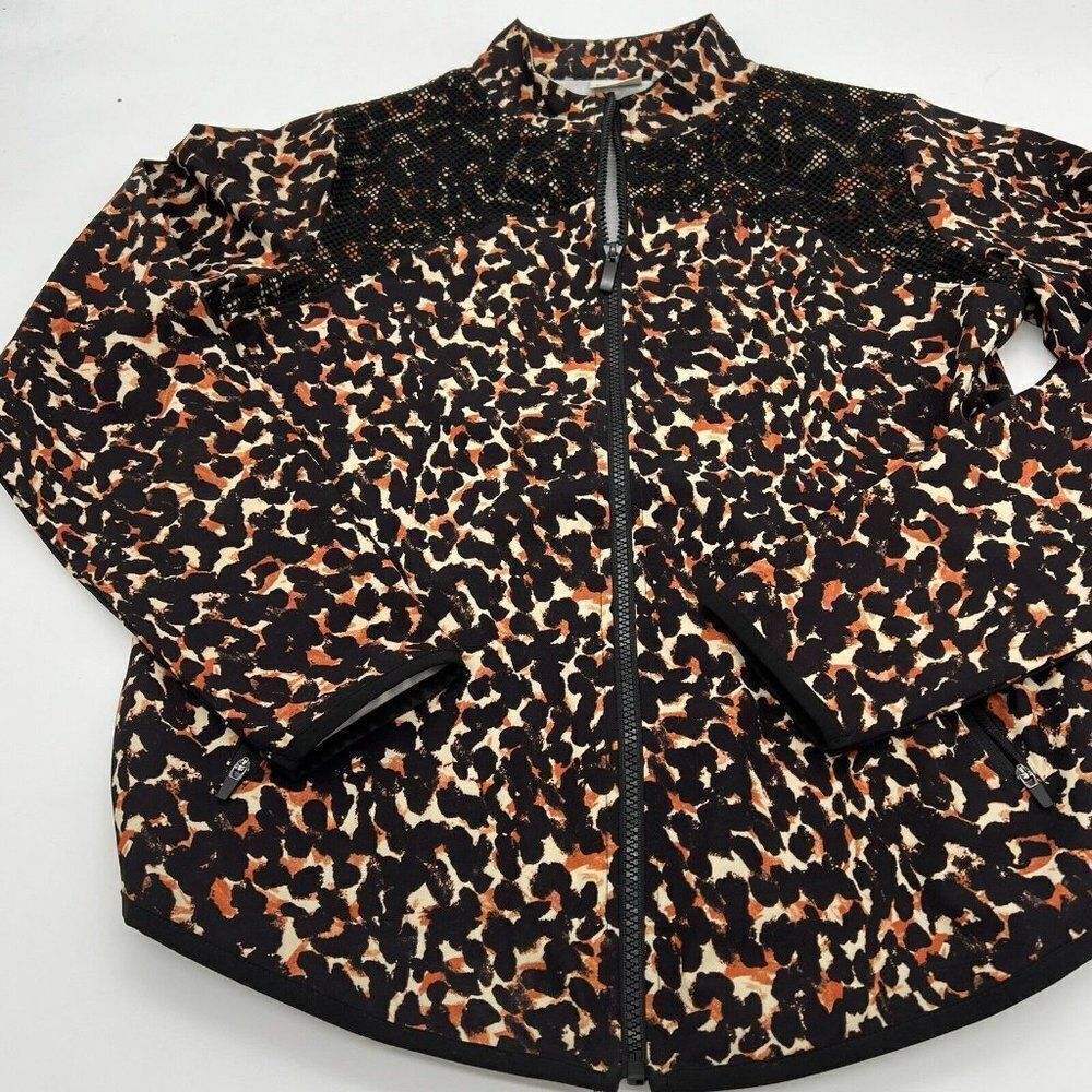 Zenergy Chico’s Size 0 Animal Print Jacket Stretch Zip Pockets Regular S
